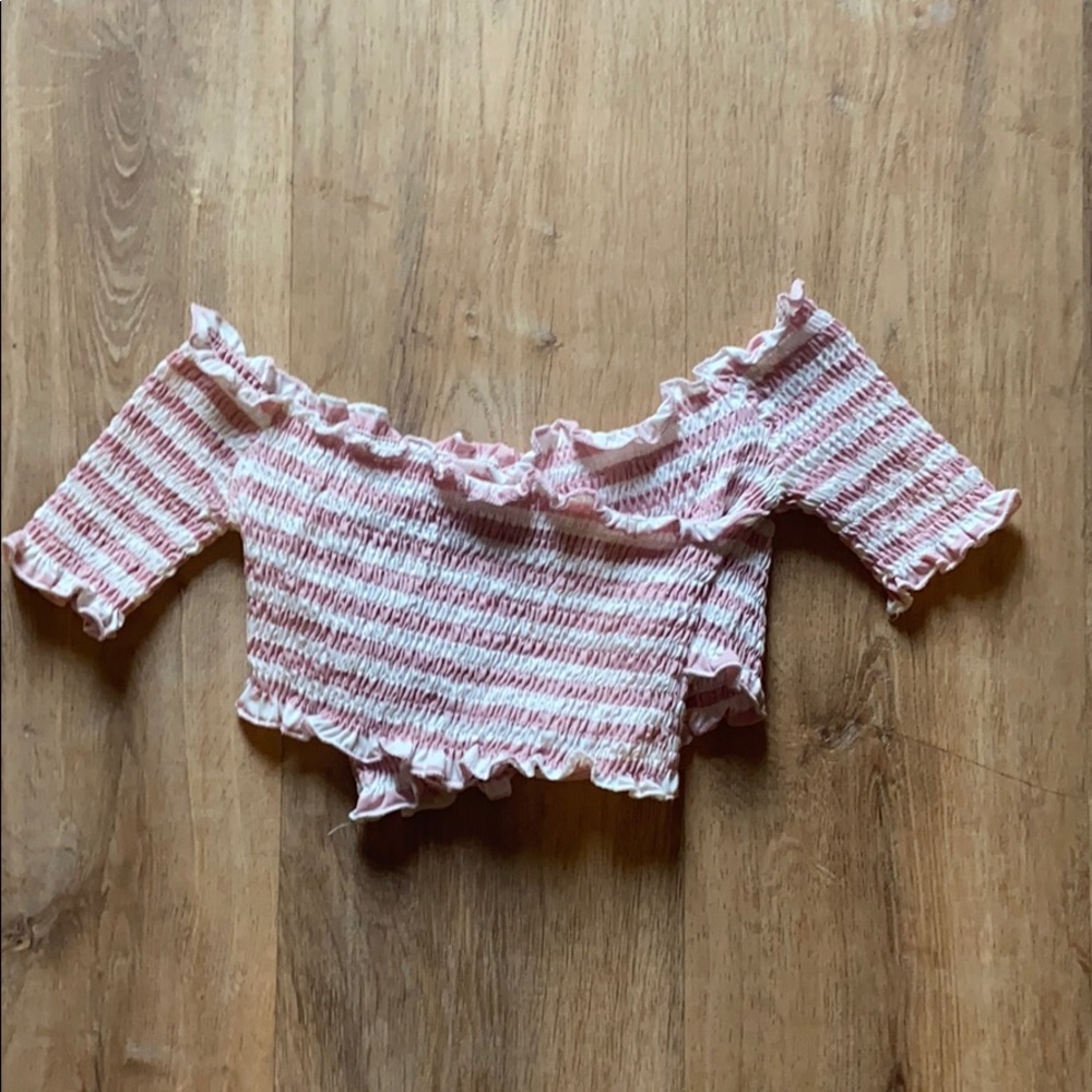 Pink & White Stretchy Off the Shoulder Crop Top